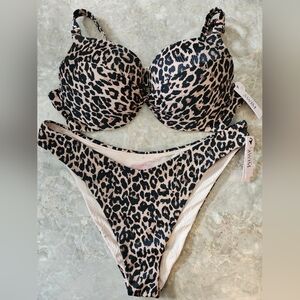 38C/XL VS Swim Removable PushUp Bikini Top Brazilian Bikini Set Leopard
